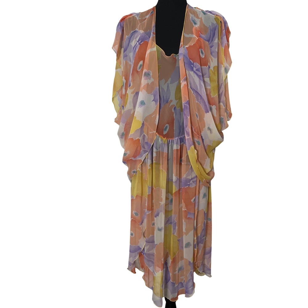 Vintage Peignoir Set Ralph Montenero Nightgown Robe Amazing flutter‎ sleeve USA
